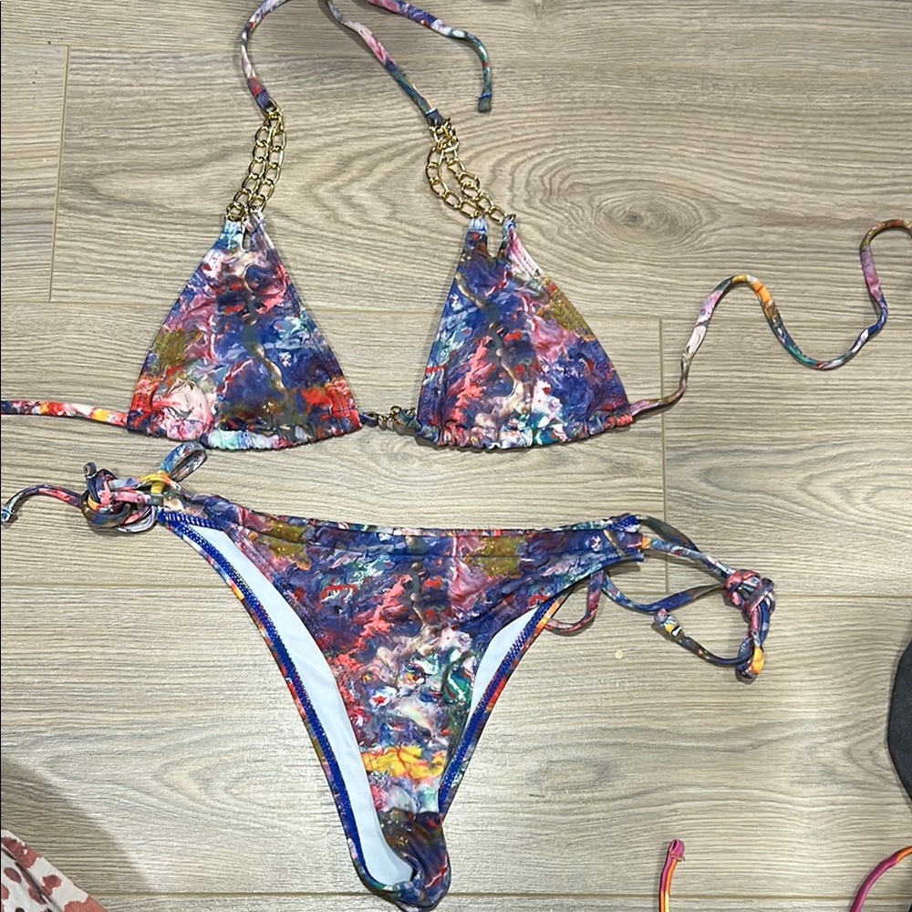 Colorful Abstract Bikini with Chain Straps